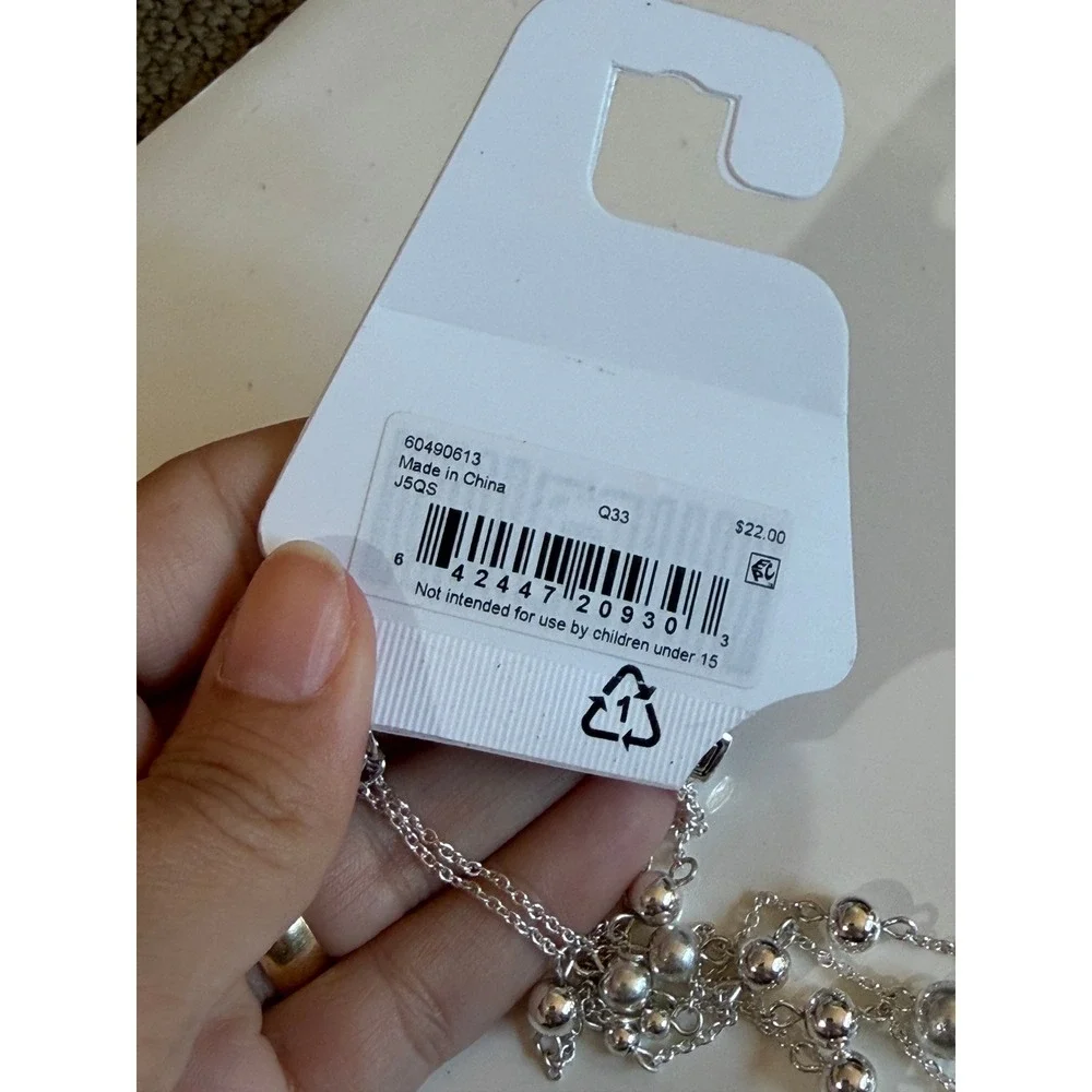 Chaps Silver Tone Double Strand Ball Bead‎ Layered Necklace Padlock Charm NWT